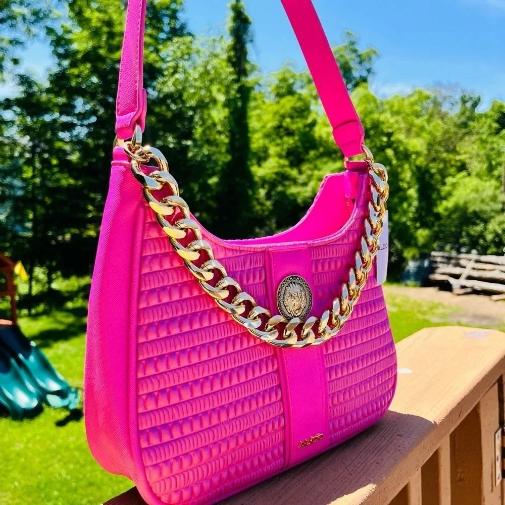 Aldo Pink Shoulder Bag Gold Chain Strap Zip Top NWT